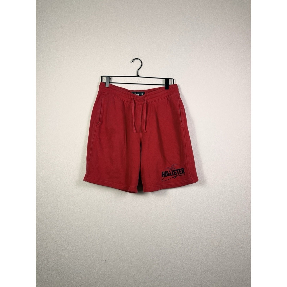 Hollister Sweat‎ Shorts Mens M Red Fleece Graphic Logo Drawstring Athletic Gym
